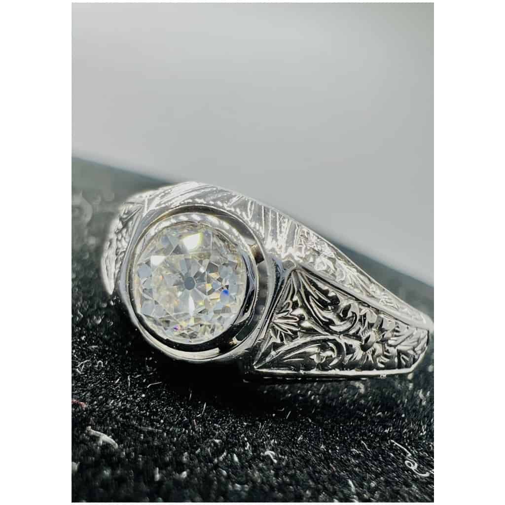 Signet Ring In 18 Carat White Gold Set In Its Center With An Old Cut Diamond For 1 Carat About 3