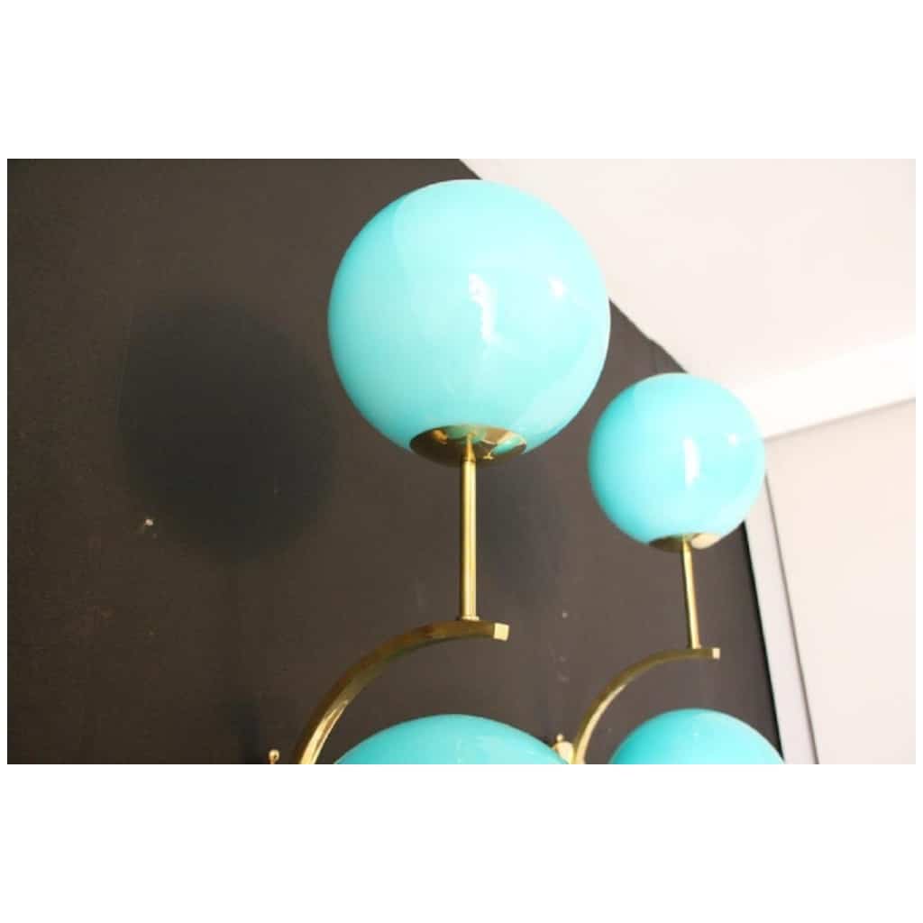 Pair of Mid-Century Modern Italian Sconces in Brass and Turquoise Blue Glass 7