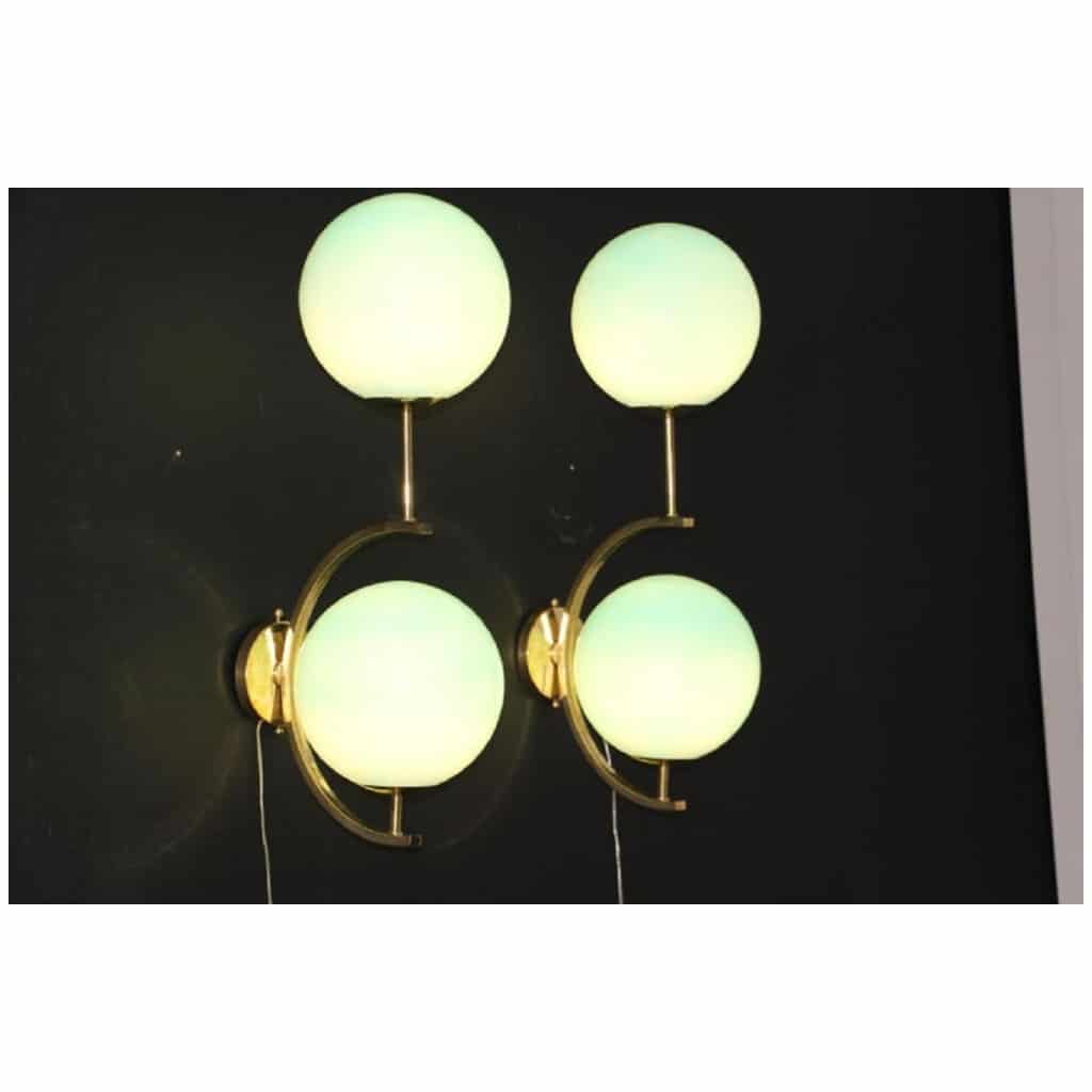 Pair of Mid-Century Modern Italian Sconces in Brass and Turquoise Blue Glass 10