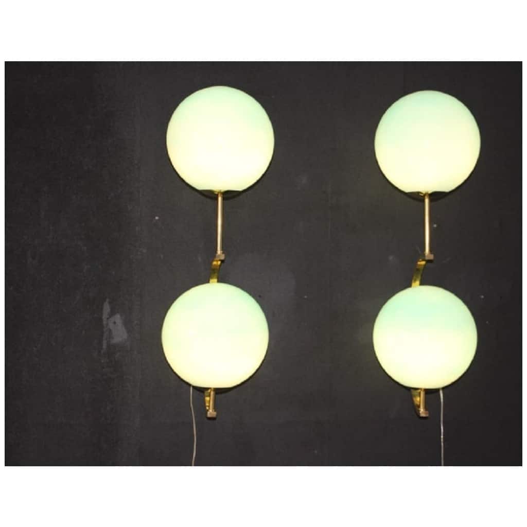 Pair of Mid-Century Modern Italian Sconces in Brass and Turquoise Blue Glass 12