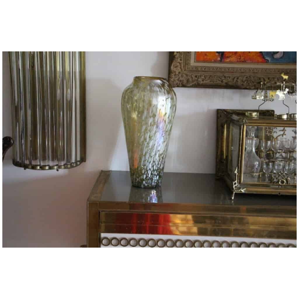 Large vintage mid century iridescent Murano glass vase in Barbini style 8