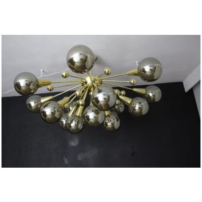 Sputnik 3 Silver-Gold Mercury Half Murano Glass Globe Chandelier