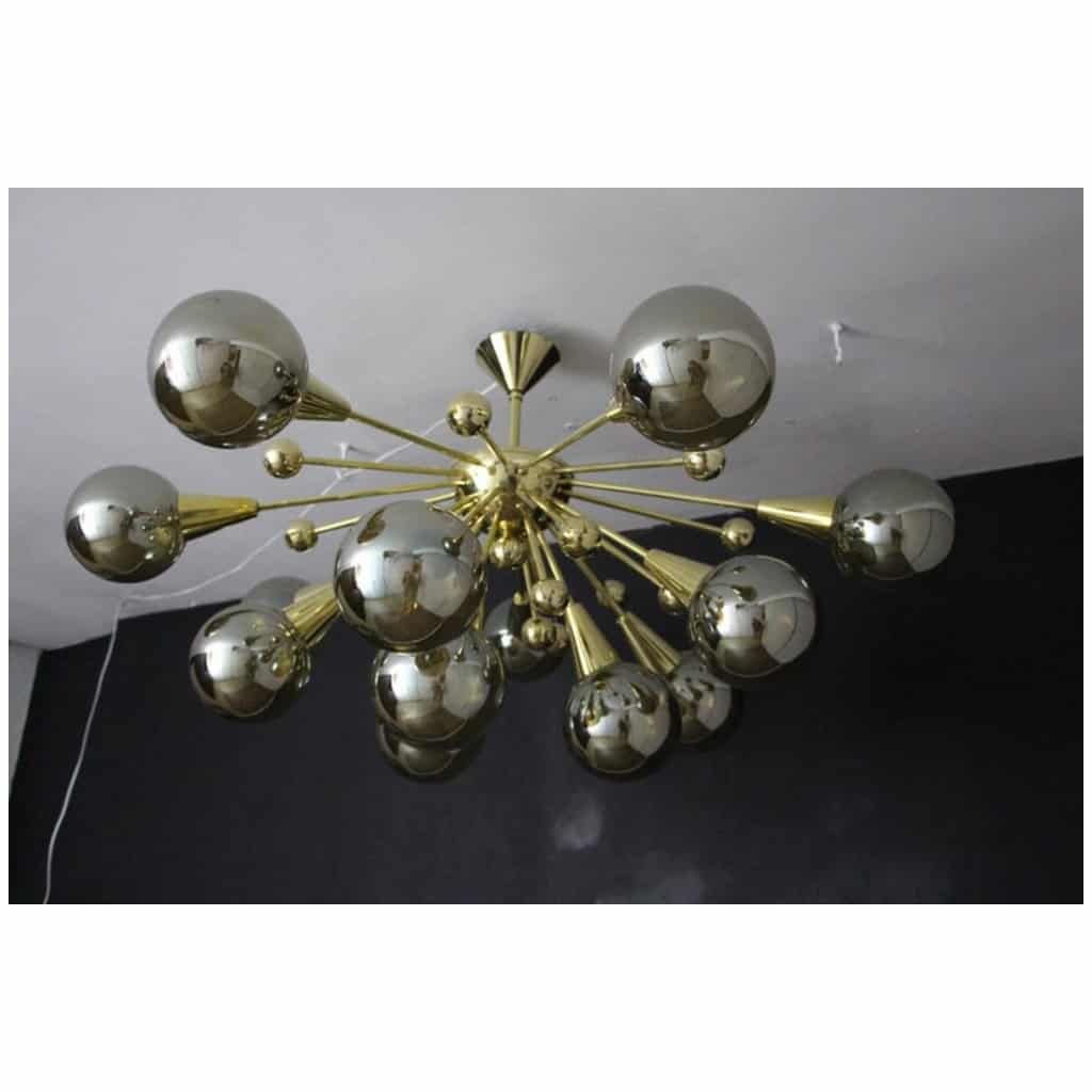 Sputnik 4 Silver-Gold Mercury Half Murano Glass Globe Chandelier