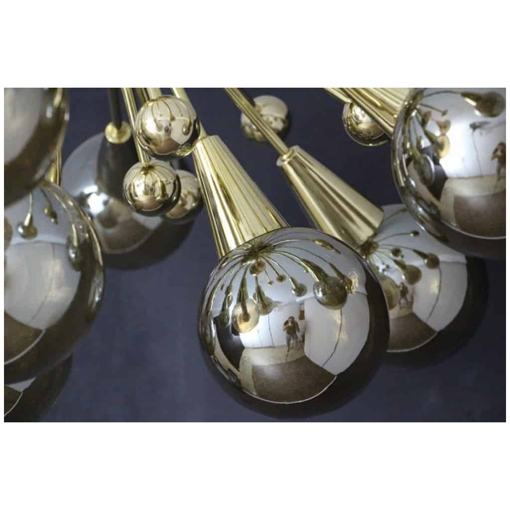 Lustre à globes en verre de Murano de couleur argent-or mercuré demi- Sputnik 5