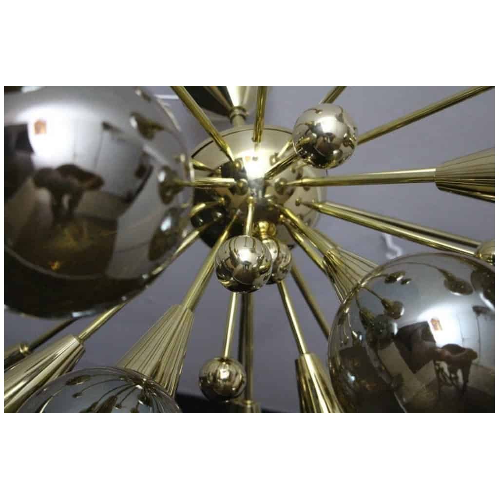 Sputnik 6 Silver-Gold Mercury Half Murano Glass Globe Chandelier