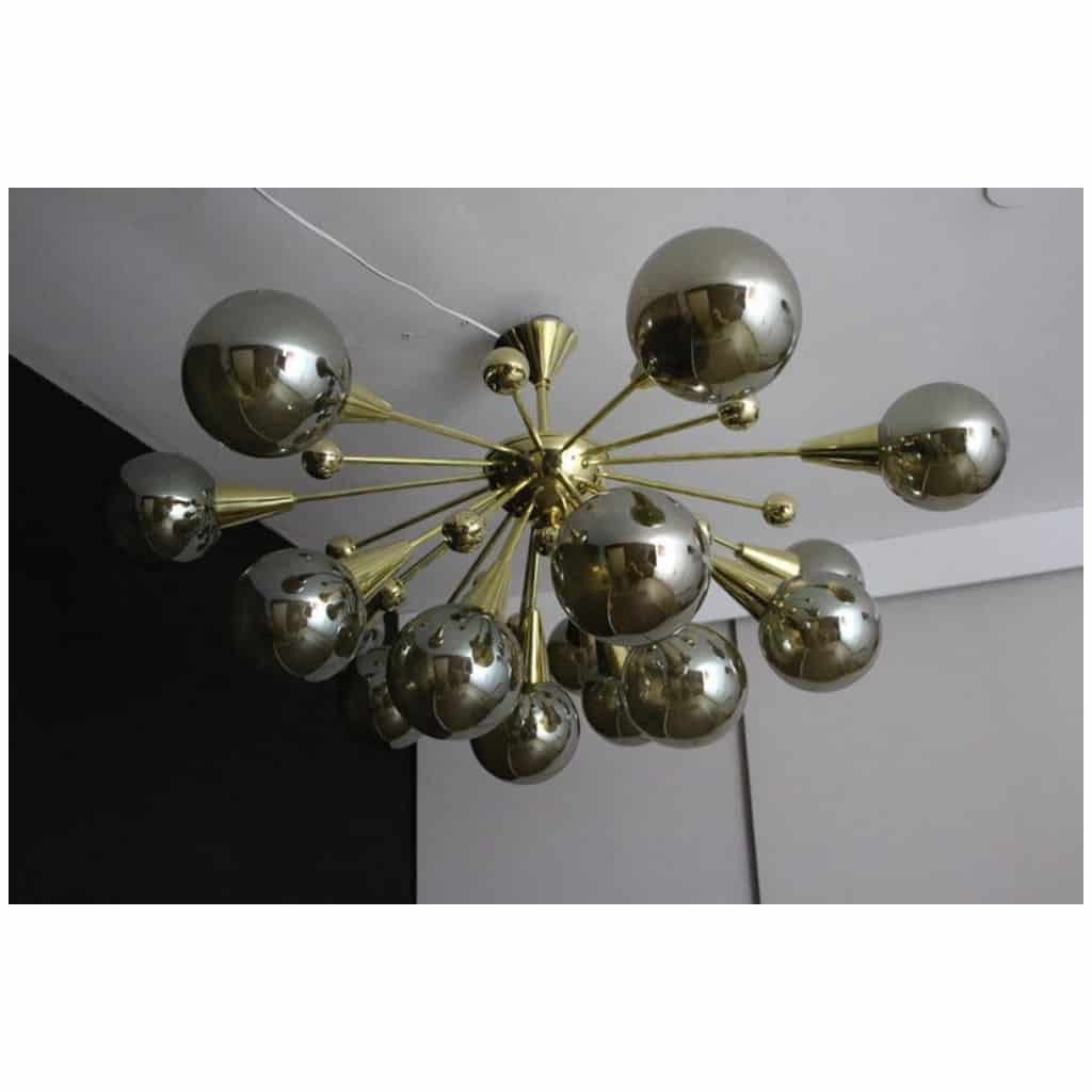 Lustre à globes en verre de Murano de couleur argent-or mercuré demi- Sputnik 8