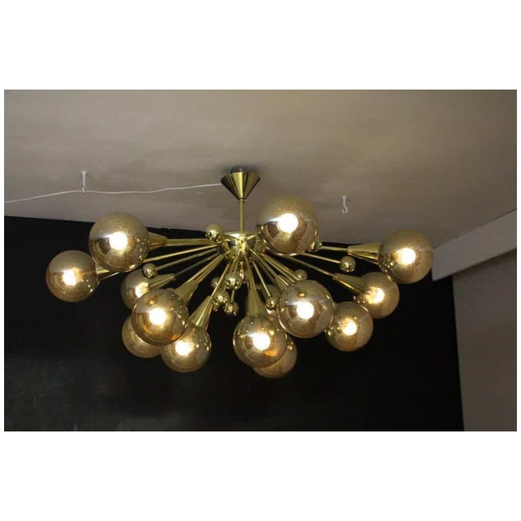 Sputnik 9 Silver-Gold Mercury Half Murano Glass Globe Chandelier