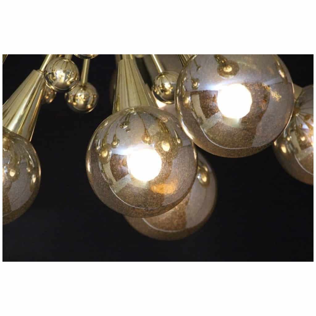 Lustre à globes en verre de Murano de couleur argent-or mercuré demi- Sputnik 10