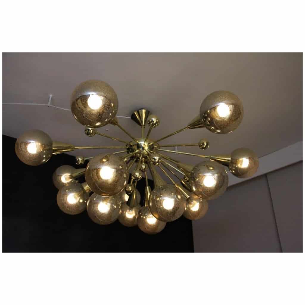 Sputnik 12 Silver-Gold Mercury Half Murano Glass Globe Chandelier