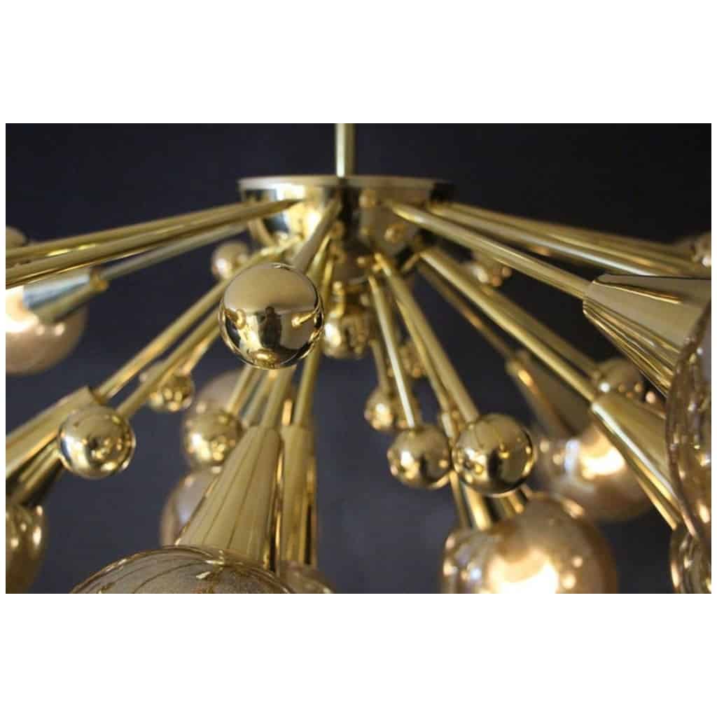 Lustre à globes en verre de Murano de couleur argent-or mercuré demi- Sputnik 14