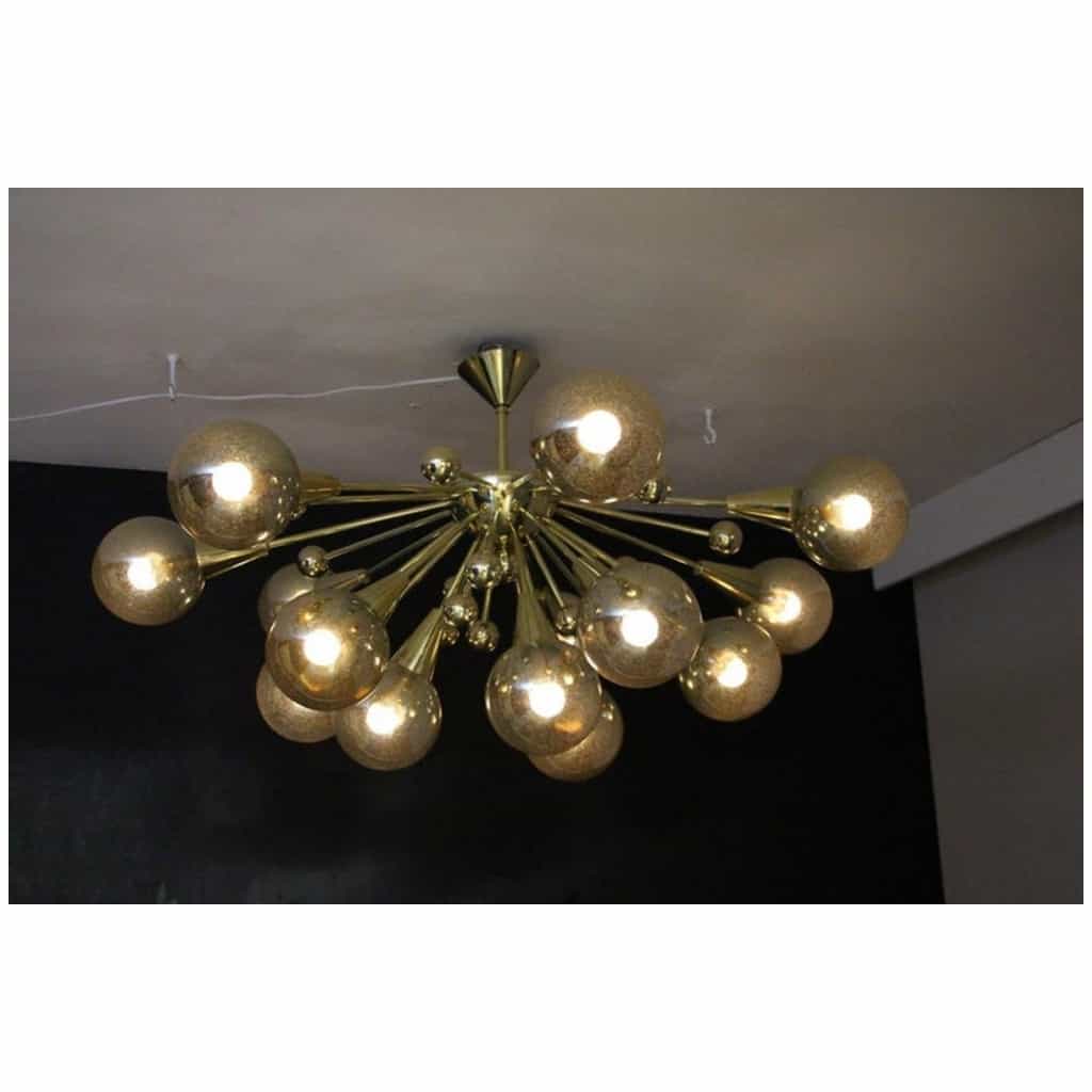 Sputnik 15 Silver-Gold Mercury Half Murano Glass Globe Chandelier