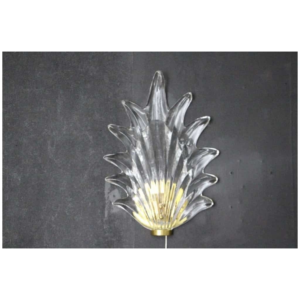 Paire d’Appliques Feuille en Verre de Murano Clair et Laiton de Style Barovier 4