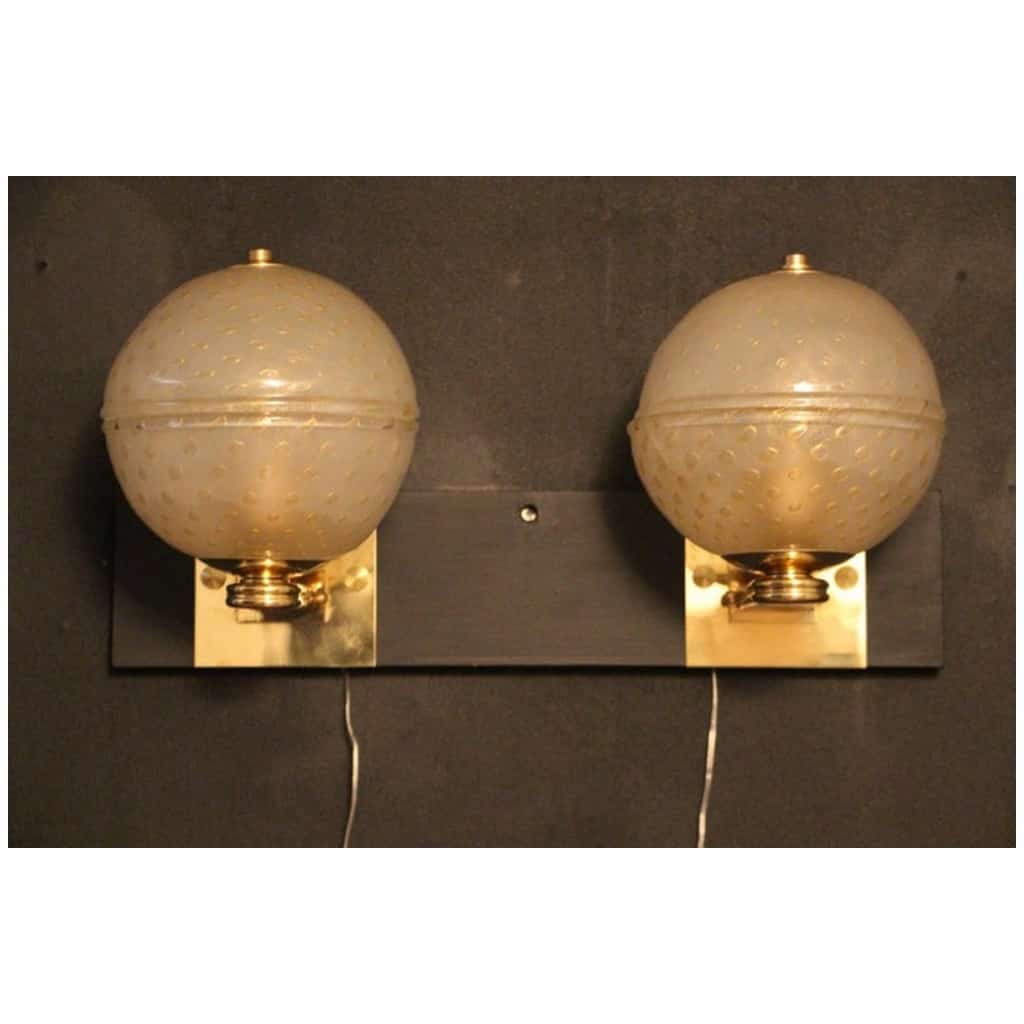 Pair of Venetian sconces in gilded Murano Pulegoso glass in Barovier style 5