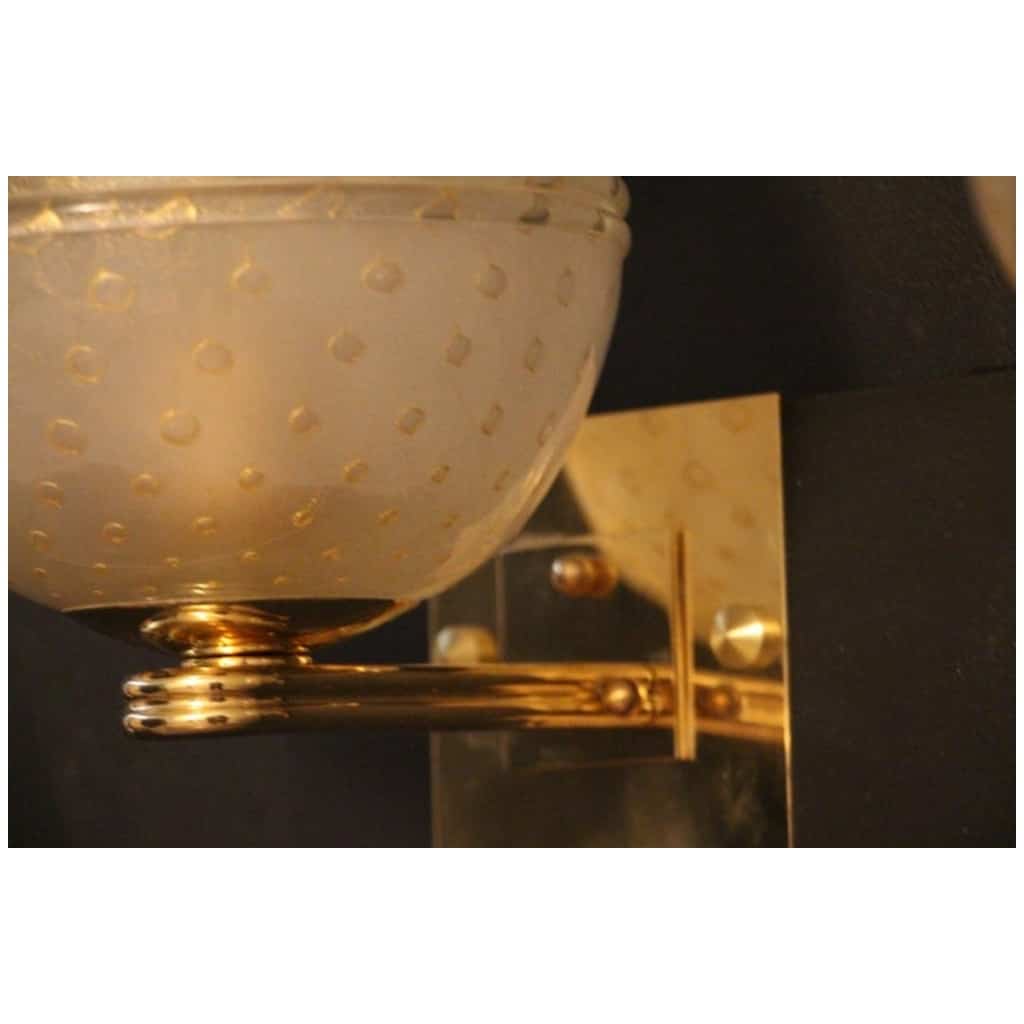 Paire d’appliques vénitiennes en verre de Murano Pulegoso doré de style Barovier 7