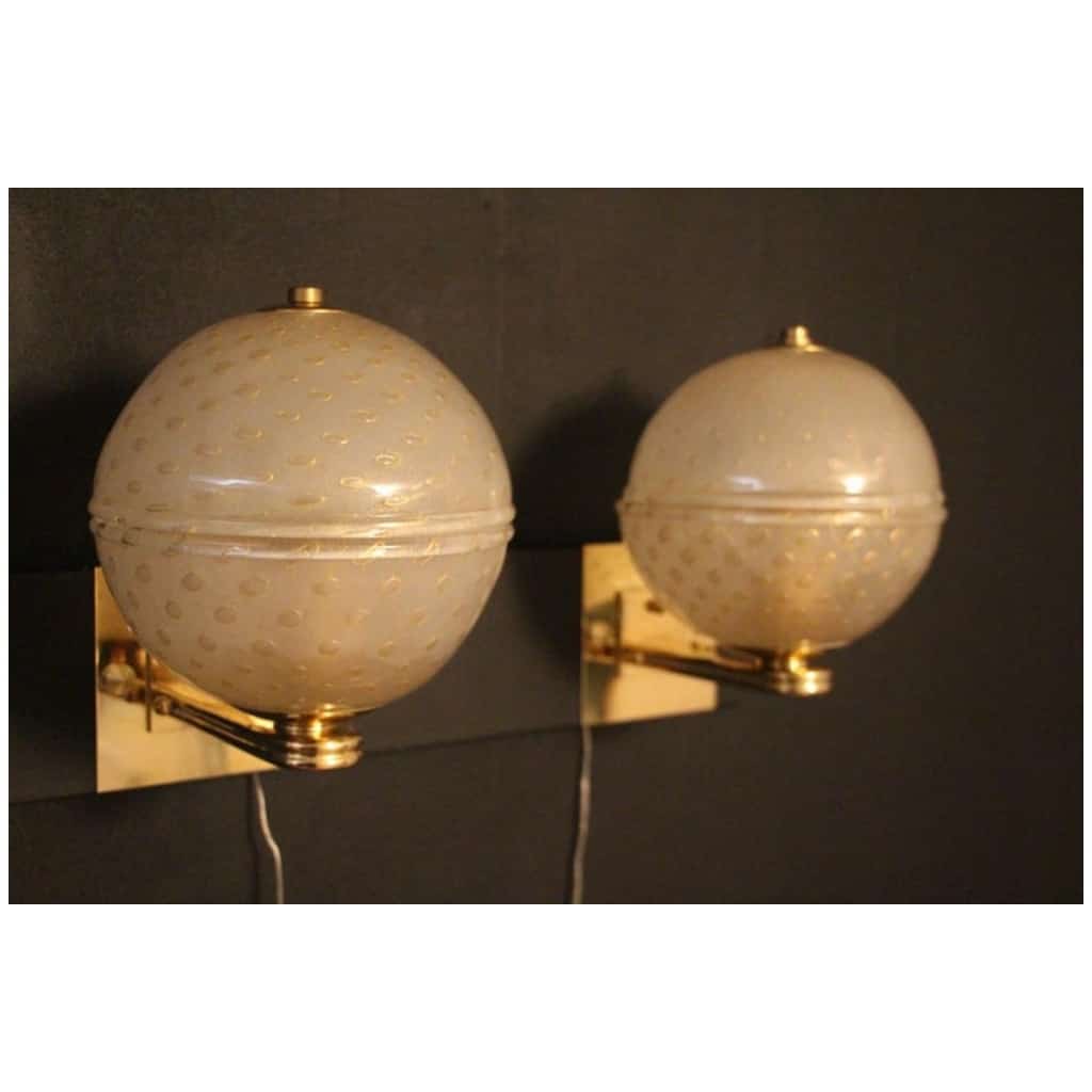 Pair of Venetian sconces in gilded Murano Pulegoso glass in Barovier style 11