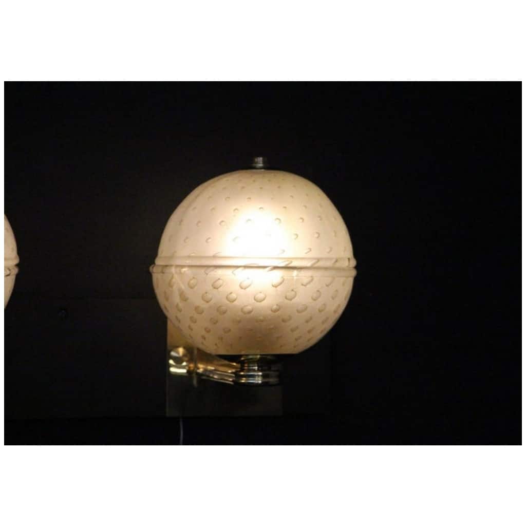 Paire d’appliques vénitiennes en verre de Murano Pulegoso doré de style Barovier 16