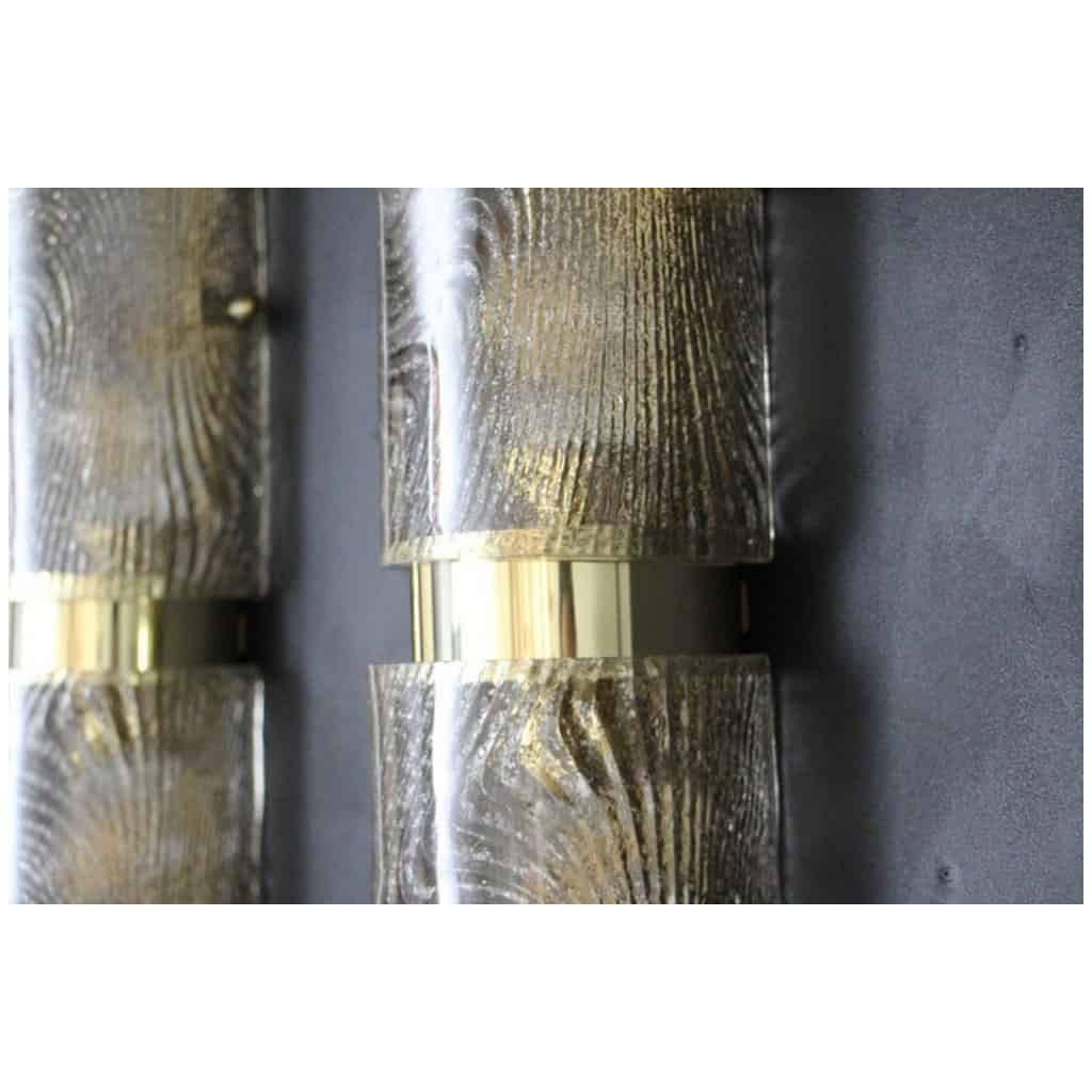 Pair of long wall sconces in smoked and frosted frosted Murano glass, in the shape of a cylinder 8