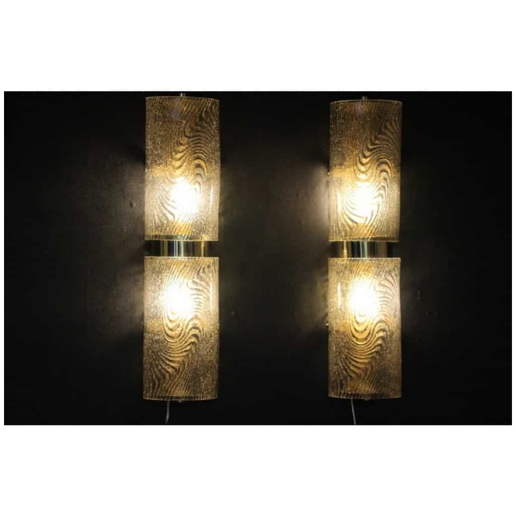 Pair of long wall sconces in smoked and frosted frosted Murano glass, in the shape of a cylinder 11