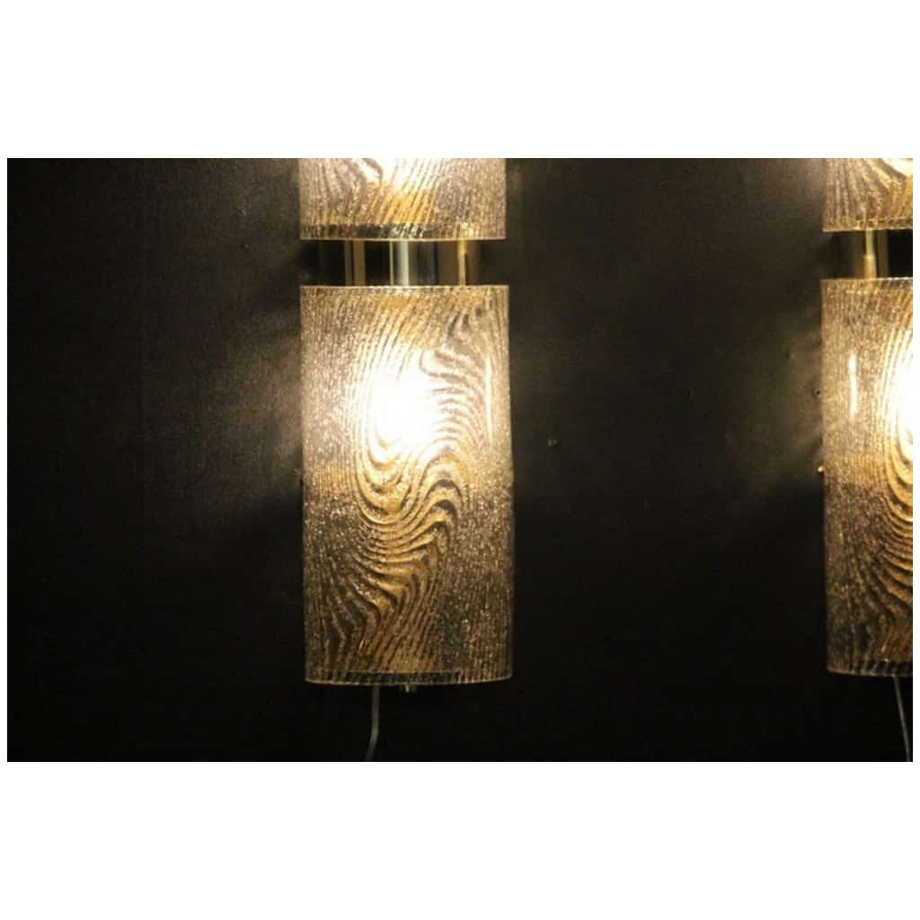 Pair of long wall sconces in smoked and frosted frosted Murano glass, in the shape of a cylinder 12