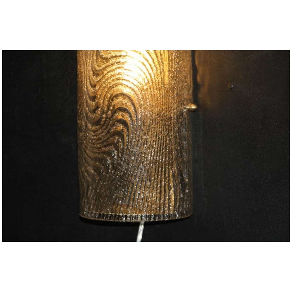 Pair of long wall sconces in smoked and frosted frosted Murano glass, in the shape of a cylinder 13