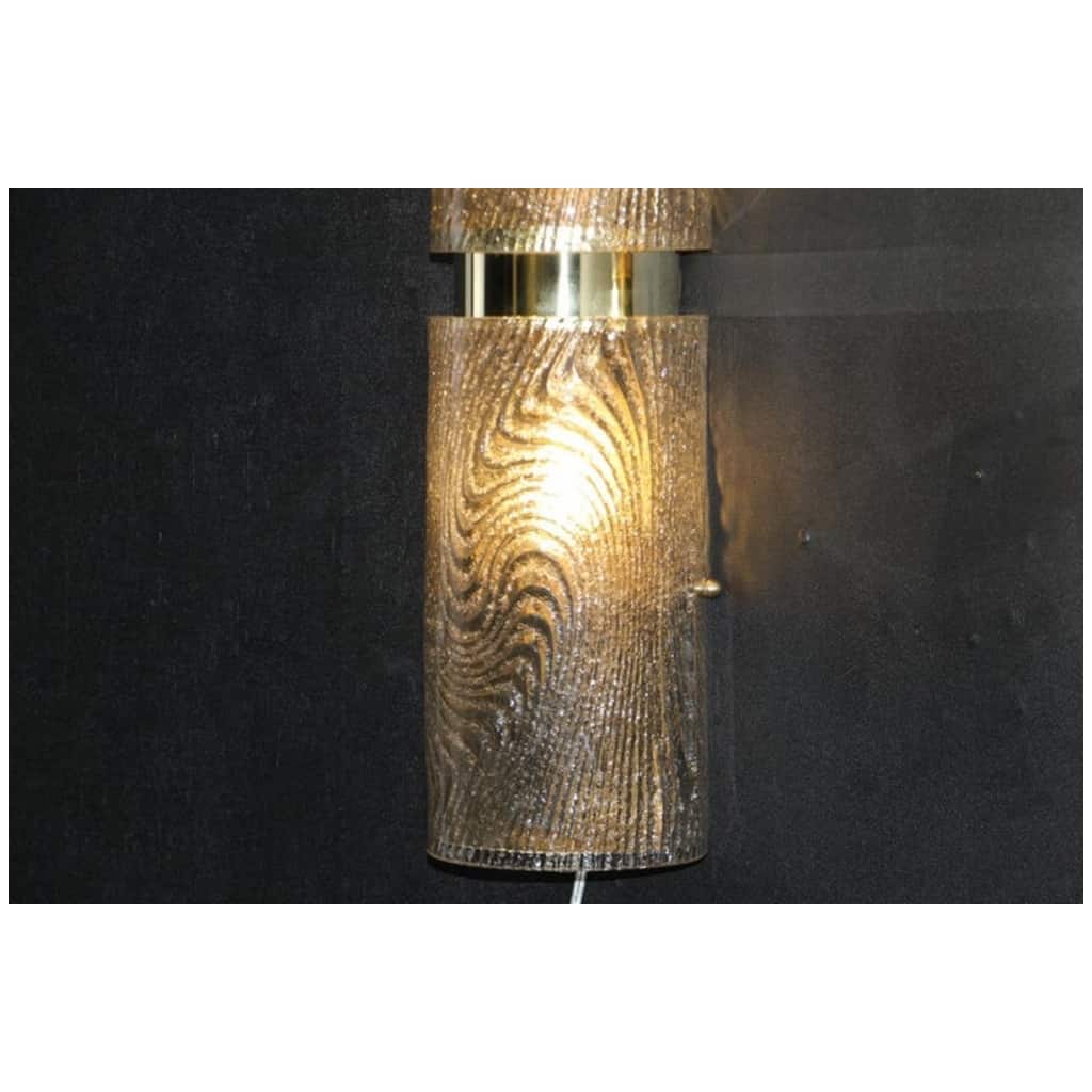 Pair of long wall sconces in smoked and frosted frosted Murano glass, in the shape of a cylinder 14