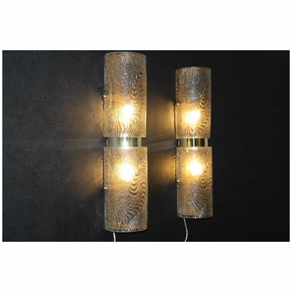 Pair of long wall sconces in smoked and frosted frosted Murano glass, in the shape of a cylinder 15