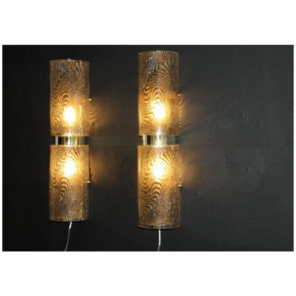 Pair of long wall sconces in smoked and frosted frosted Murano glass, in the shape of a cylinder 16