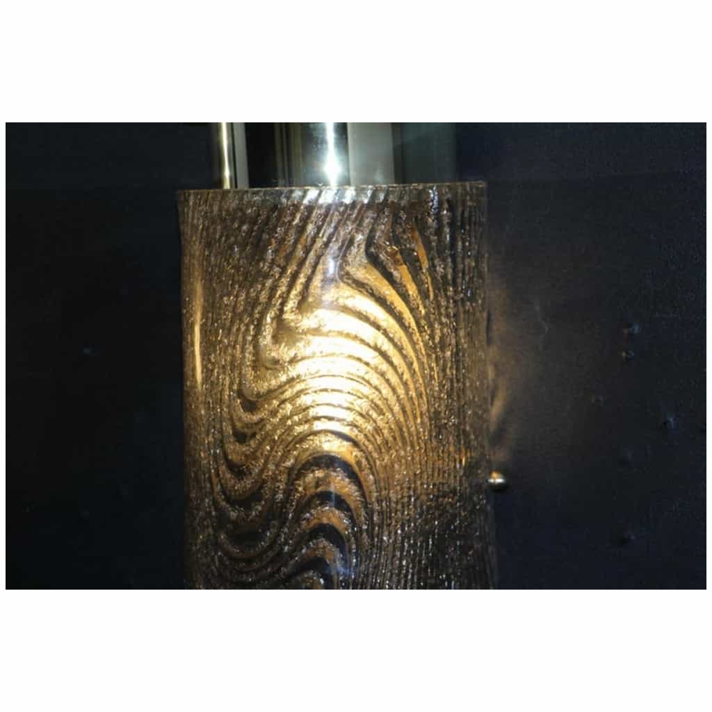 Pair of long wall sconces in smoked and frosted frosted Murano glass, in the shape of a cylinder 17
