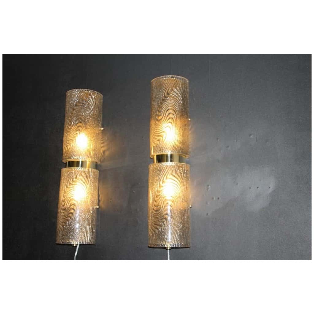 Pair of long wall sconces in smoked and frosted frosted Murano glass, in the shape of a cylinder 18
