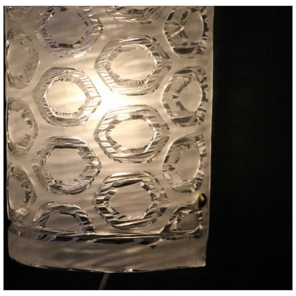 Pair of large cylindrical wall lights in textured transparent and white Murano glass 13