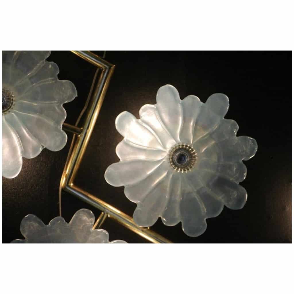Large pair of sconces with flowers in iridescent blue Murano glass 12