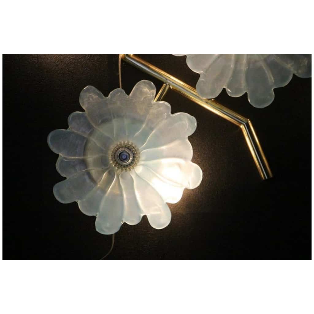 Large pair of sconces with flowers in iridescent blue Murano glass 13