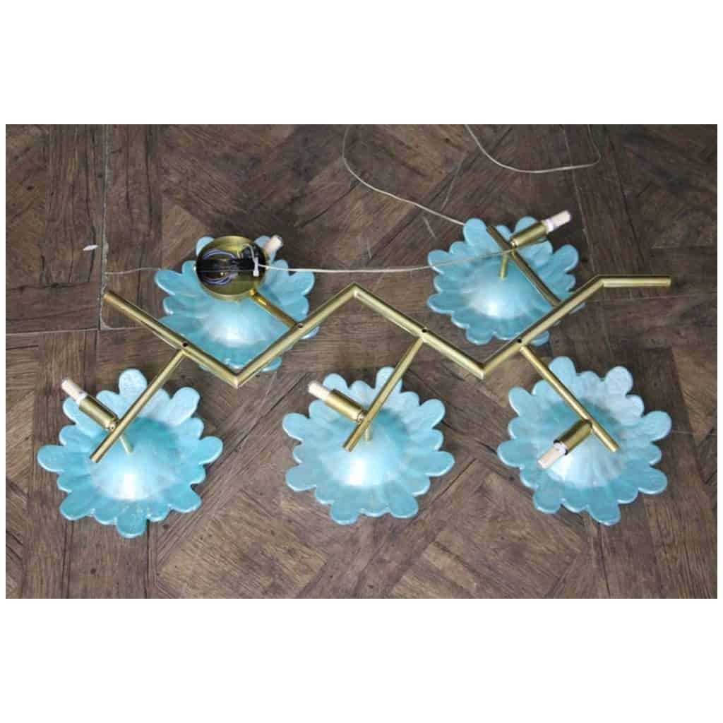 Large pair of sconces with flowers in iridescent blue Murano glass 19