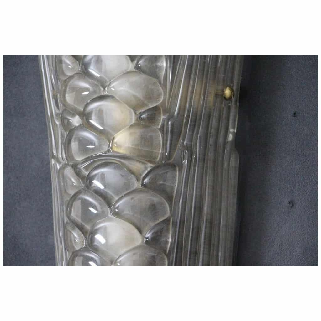 Pair of Art Deco wall sconces in molded Murano glass, transparent and frosted 5
