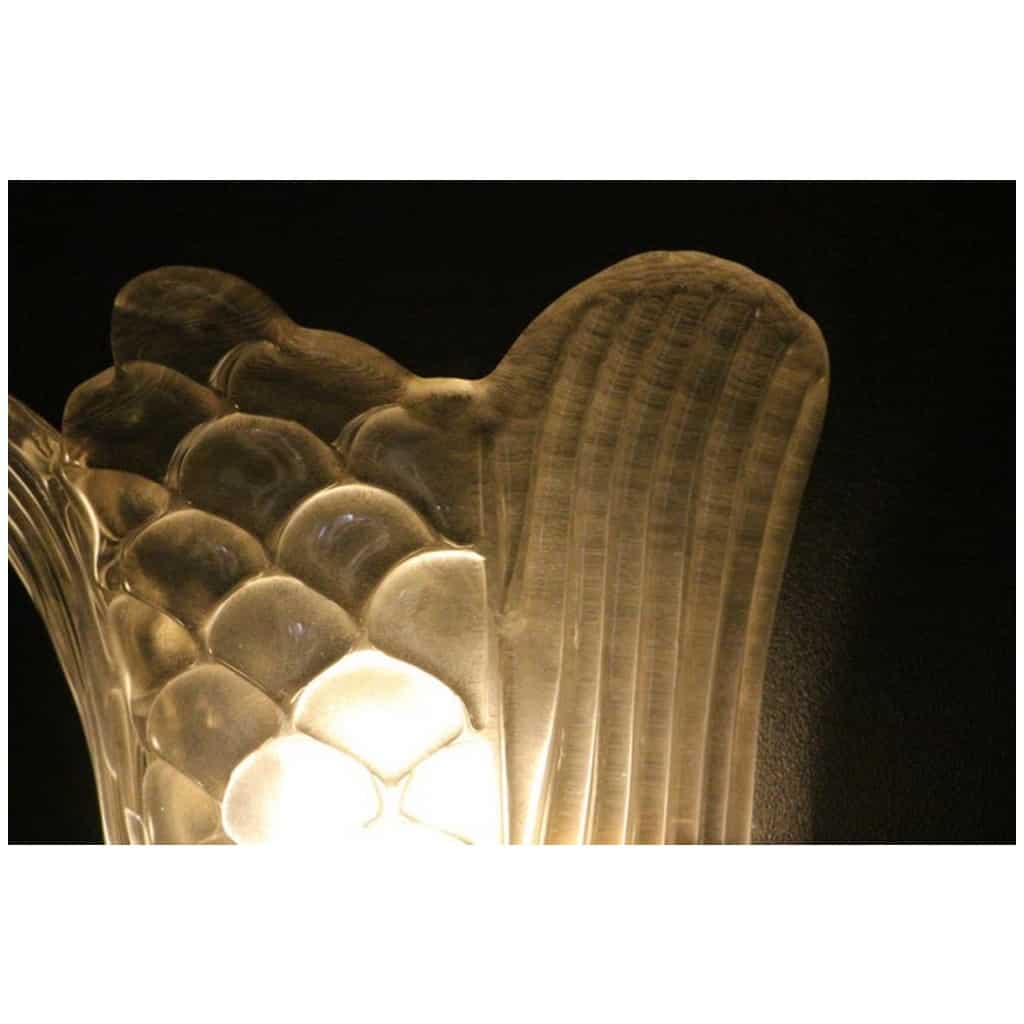 Pair of Art Deco wall sconces in molded Murano glass, transparent and frosted 12