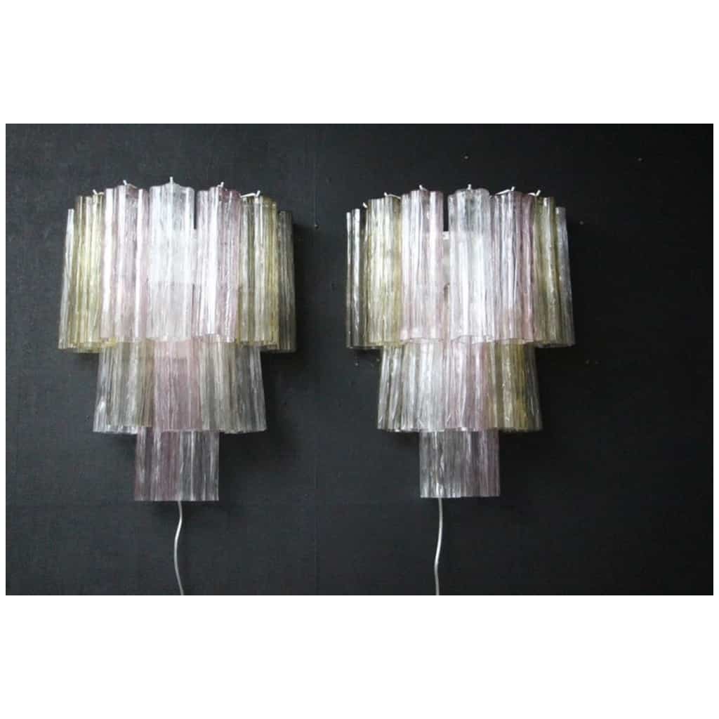 Pair of Venini Style Tronchi Sconces Pink, White, Yellow and Smoked 6