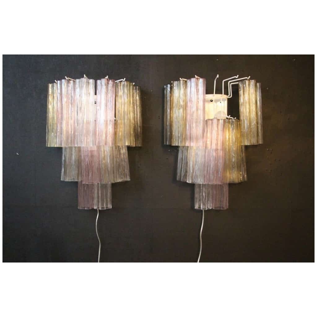 Pair of Venini Style Tronchi Sconces Pink, White, Yellow and Smoked 10