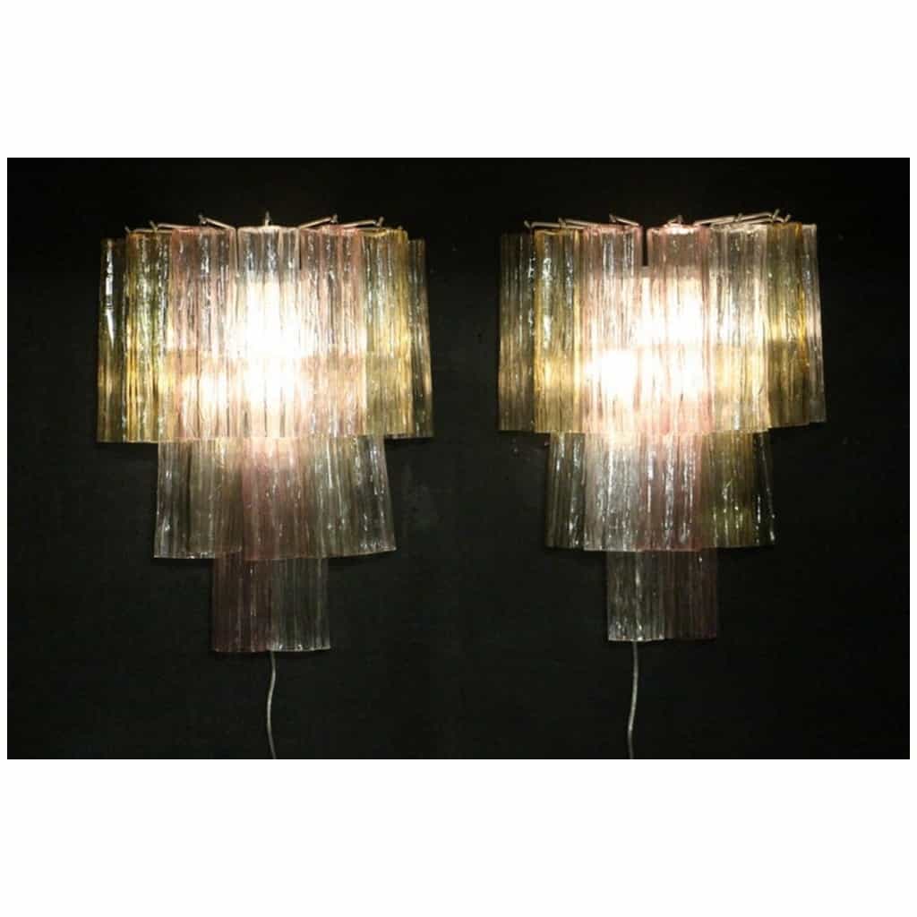 Pair of Venini Style Tronchi Sconces Pink, White, Yellow and Smoked 11