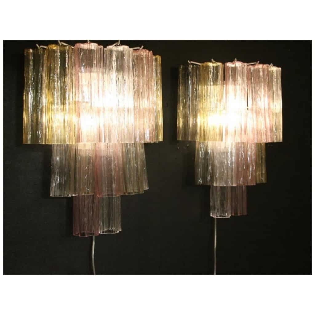 Pair of Venini Style Tronchi Sconces Pink, White, Yellow and Smoked 16