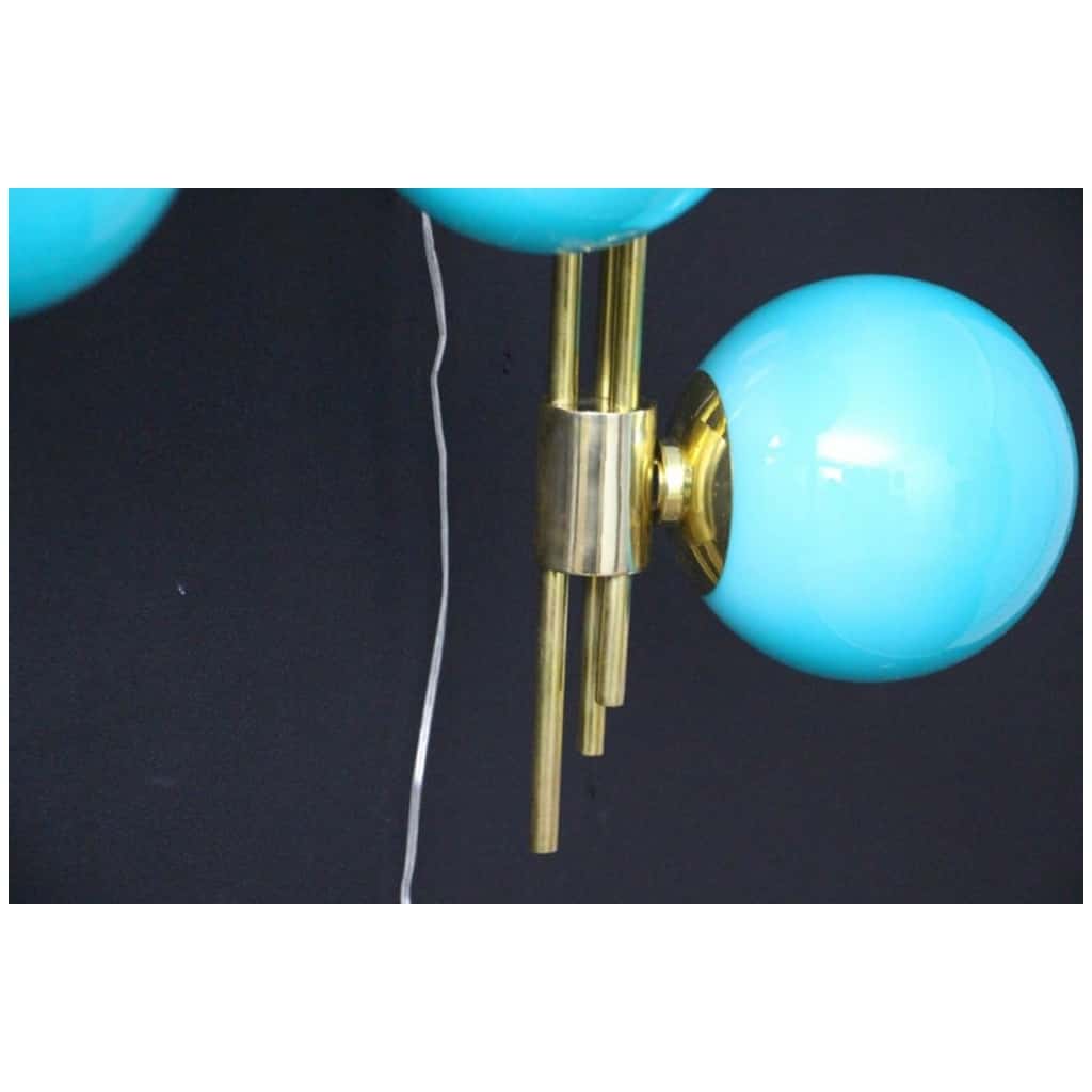 Mid Century Modern Italian Tiffany Blue Murano Glass Sconces in Brass and Blue Glass 7