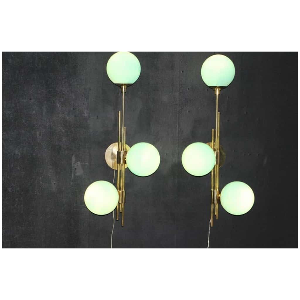 Mid Century Modern Italian Tiffany Blue Murano Glass Sconces in Brass and Blue Glass 14