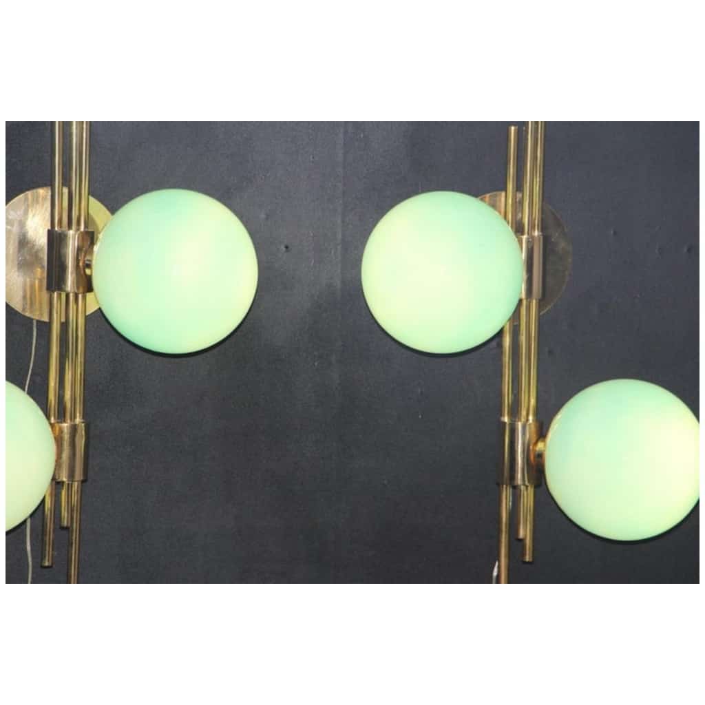 Mid Century Modern Italian Tiffany Blue Murano Glass Sconces in Brass and Blue Glass 15