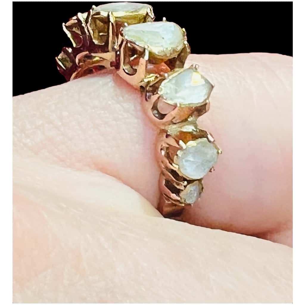 Half alliance ring, 18 carat gold, set with 7 diamonds "old cut" 4