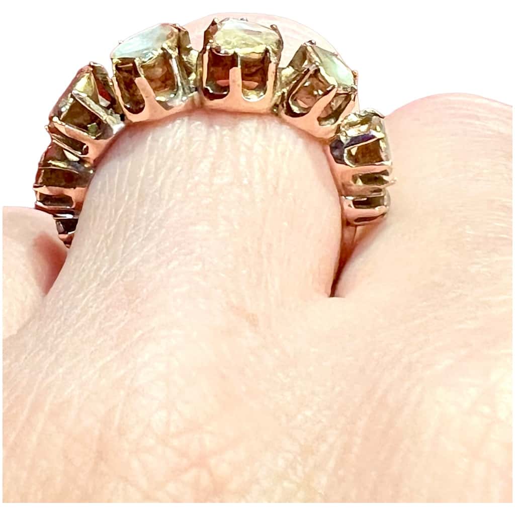 Half alliance ring, 18 carat gold, set with 7 diamonds "old cut" 8