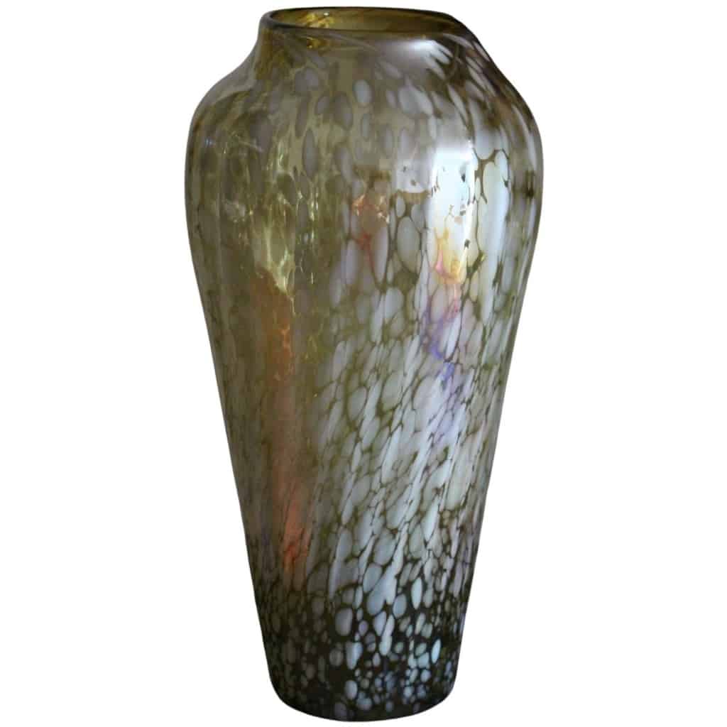 Large vintage mid century iridescent Murano glass vase in Barbini style 3