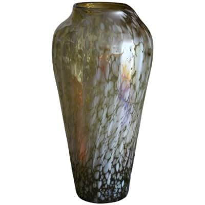 Large vintage mid century iridescent Murano glass vase in Barbini style