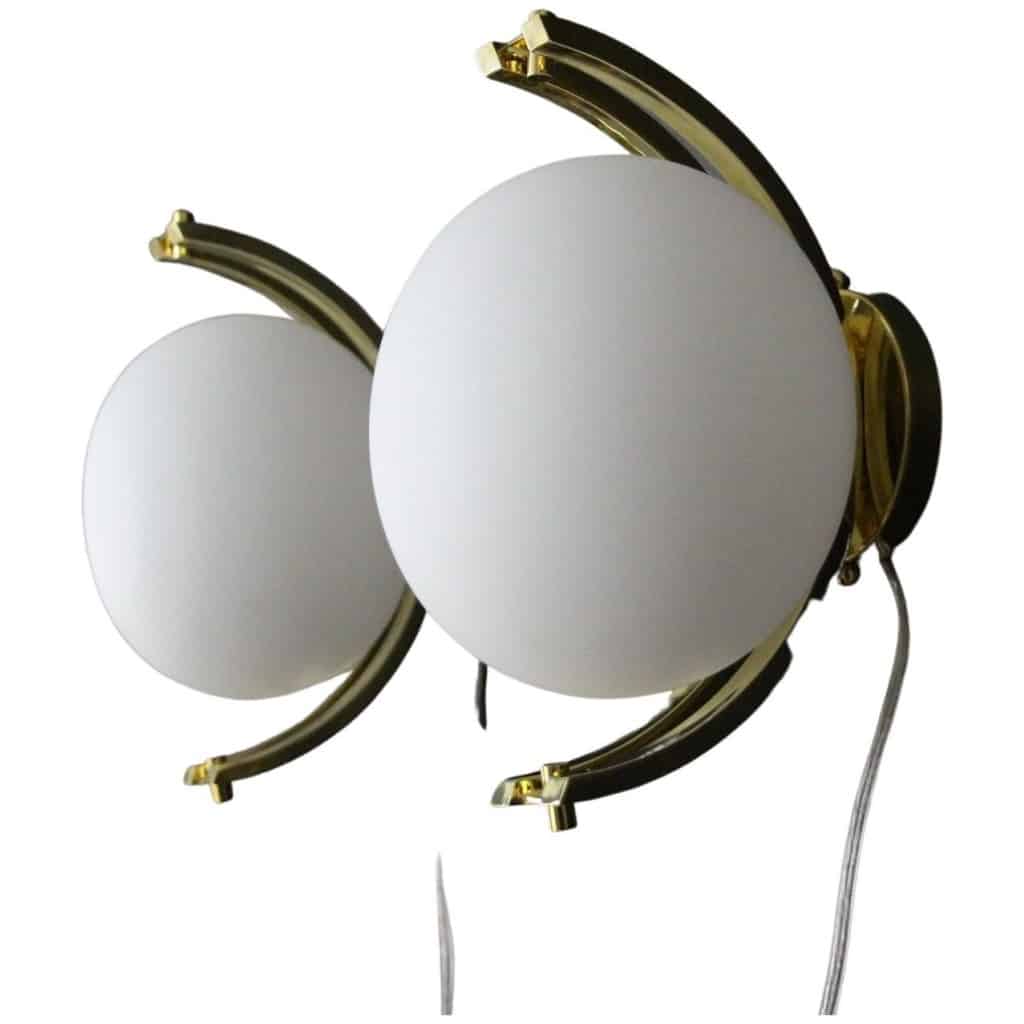 Paire de globes modernes en laiton et verre de Murano blanc, style Stilnovo 3