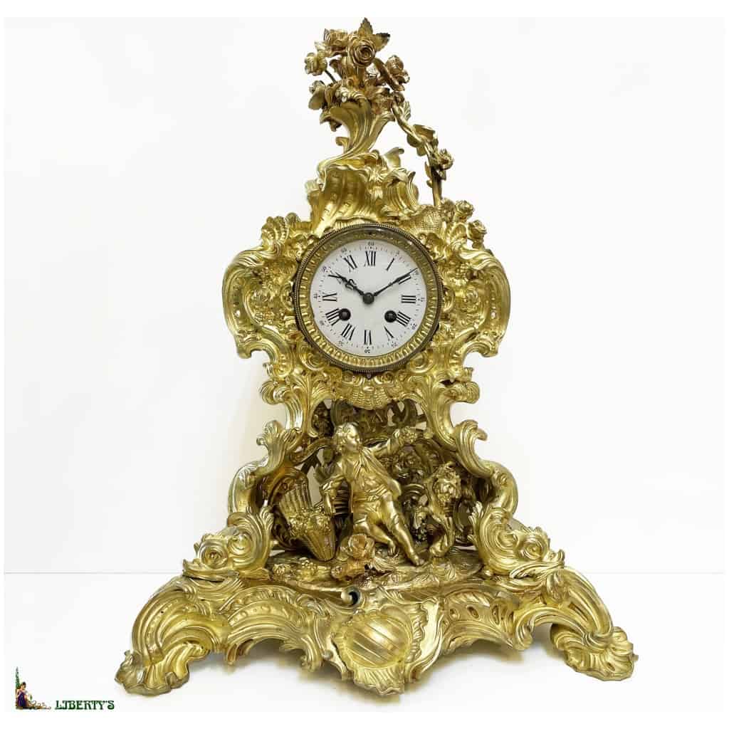 Grande pendule bronze rocaille doré au mercure « Au petit vendangeur », haut. 51 cm – (Fin XIXe) 3