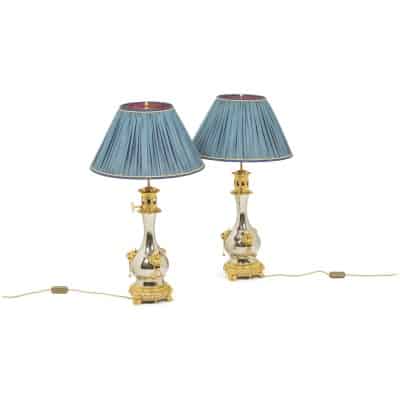 Pair of lamps in metal and gilded bronze, circa 1880