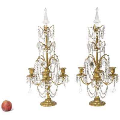 Pair of Louis style candelabra XVI in bronze and crystal, circa 1900